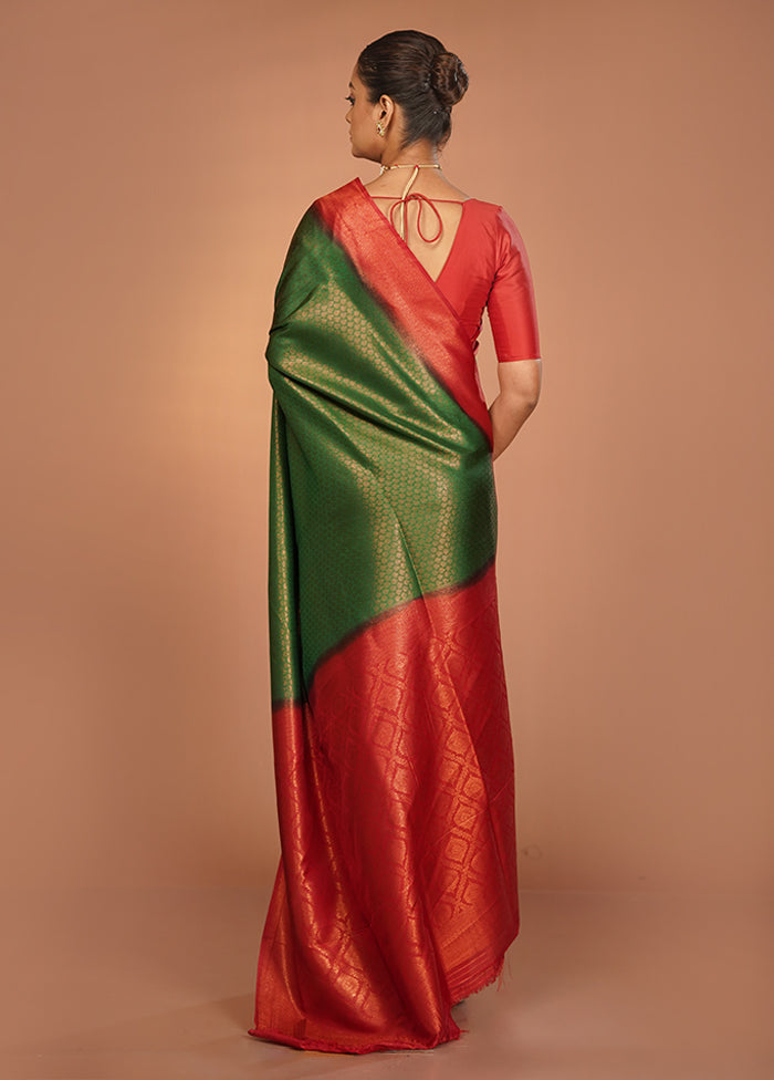 Green Dupion Silk Saree With Blouse Piece