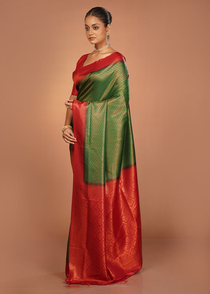 Green Dupion Silk Saree With Blouse Piece