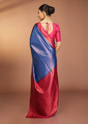 Blue Dupion Silk Saree With Blouse Piece