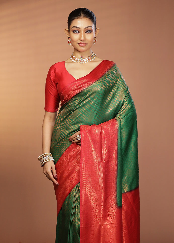 Green Dupion Silk Saree With Blouse Piece
