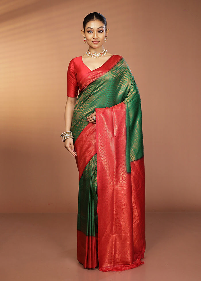 Green Dupion Silk Saree With Blouse Piece