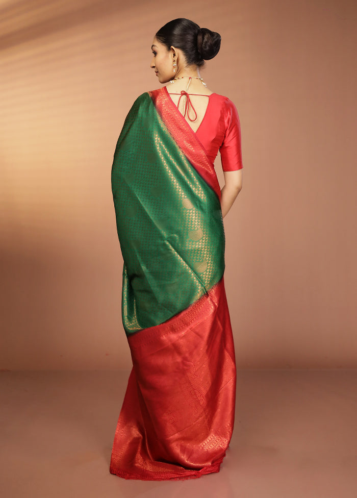 Green Dupion Silk Saree With Blouse Piece