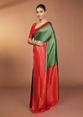 Green Dupion Silk Saree With Blouse Piece