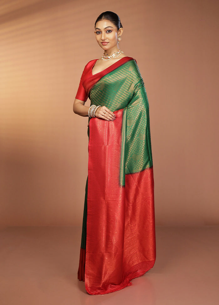 Green Dupion Silk Saree With Blouse Piece