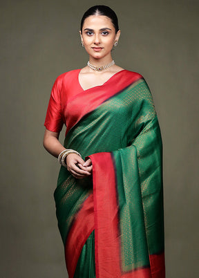 Green Dupion Silk Saree With Blouse Piece