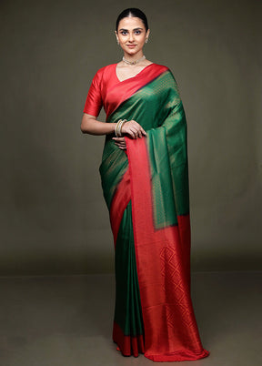 Green Dupion Silk Saree With Blouse Piece