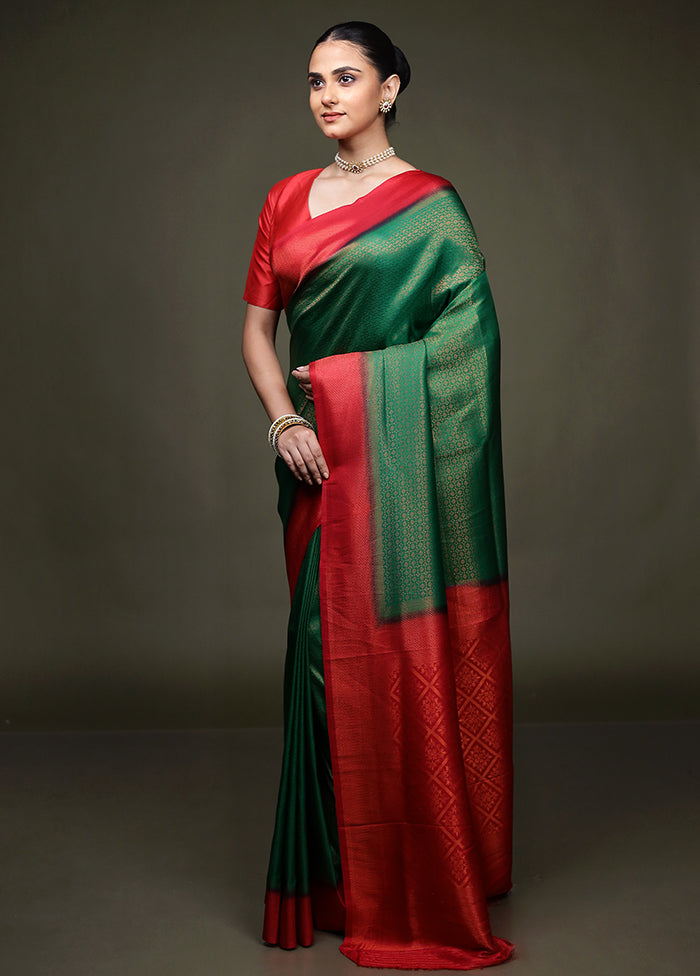 Green Dupion Silk Saree With Blouse Piece