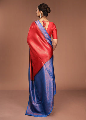 Red Dupion Silk Saree With Blouse Piece