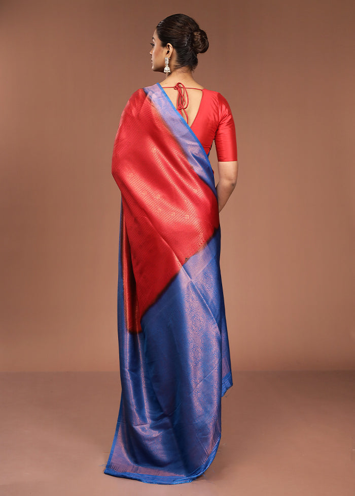 Red Dupion Silk Saree With Blouse Piece