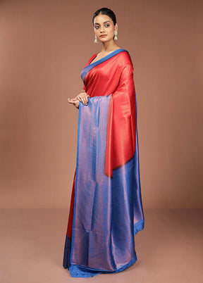 Red Dupion Silk Saree With Blouse Piece
