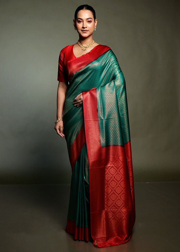 Green Dupion Silk Saree With Blouse Piece