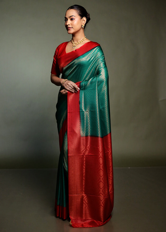 Green Dupion Silk Saree With Blouse Piece