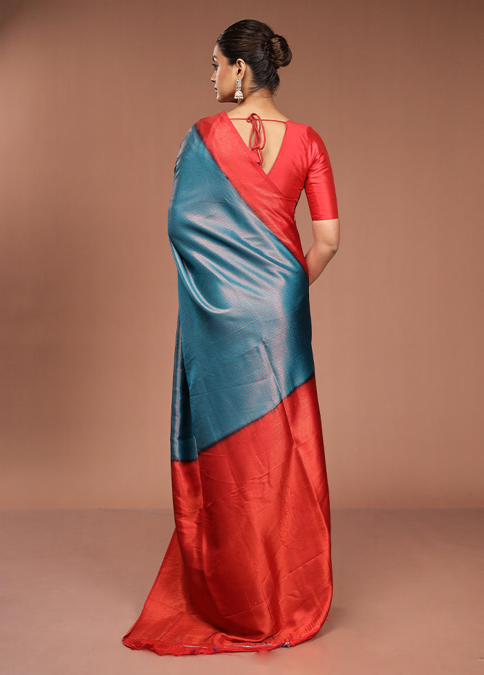 Blue Dupion Silk Saree With Blouse Piece
