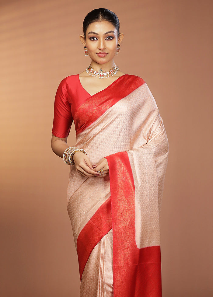 Cream Dupion Silk Saree With Blouse Piece
