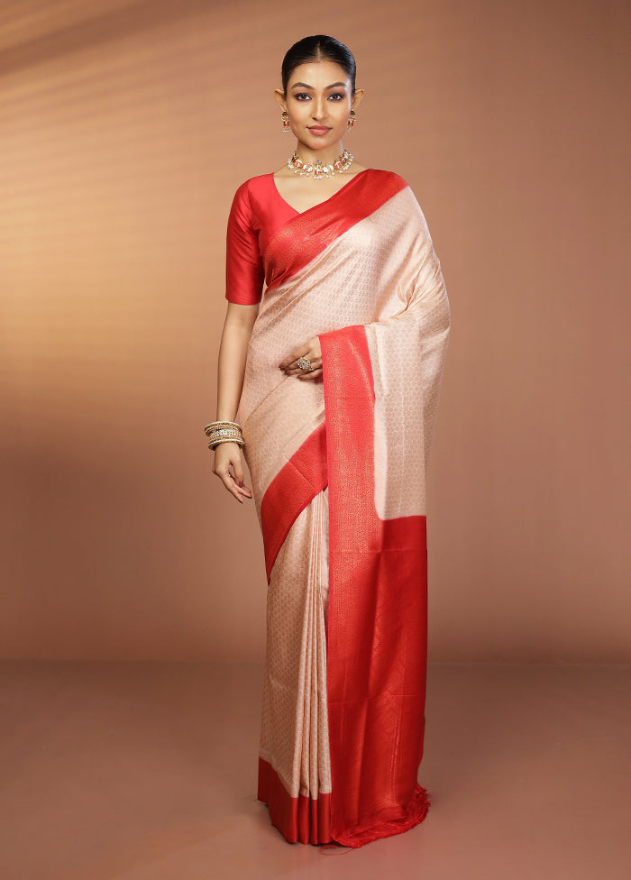 Cream Dupion Silk Saree With Blouse Piece