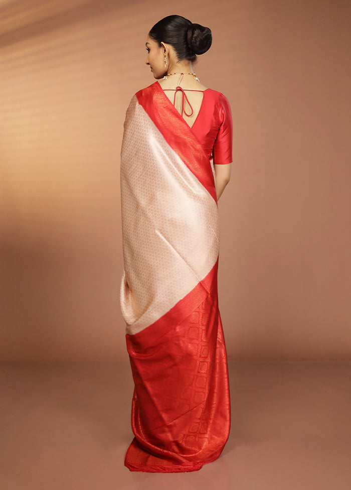 Cream Dupion Silk Saree With Blouse Piece