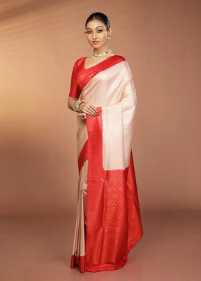 Cream Dupion Silk Saree With Blouse Piece