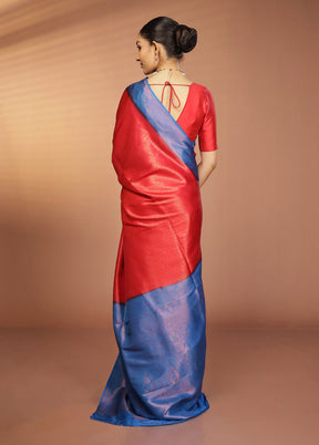 Red Dupion Silk Saree With Blouse Piece