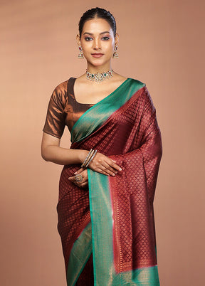 Maroon Dupion Silk Saree With Blouse Piece