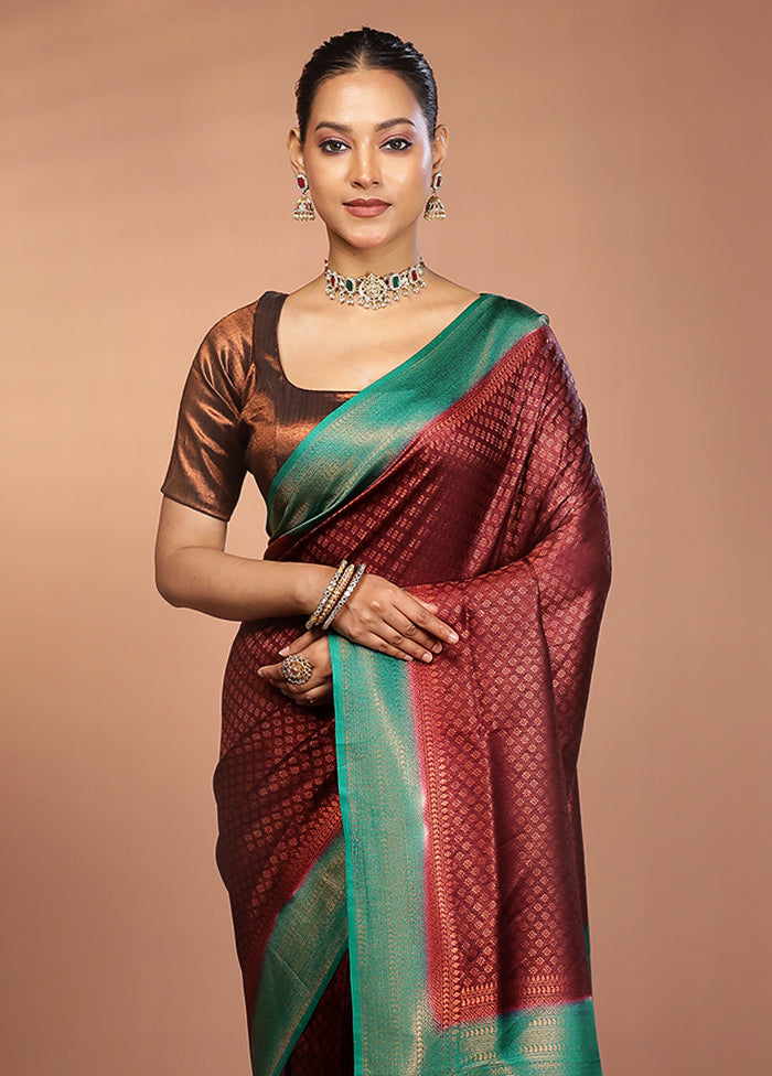 Maroon Dupion Silk Saree With Blouse Piece