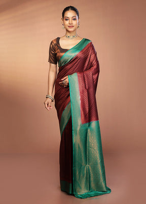 Maroon Dupion Silk Saree With Blouse Piece