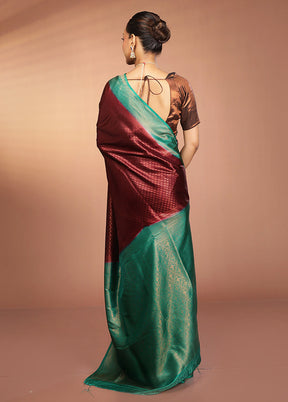 Maroon Dupion Silk Saree With Blouse Piece