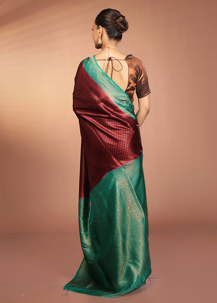 Maroon Dupion Silk Saree With Blouse Piece