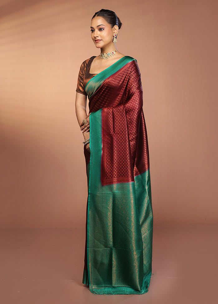 Maroon Dupion Silk Saree With Blouse Piece