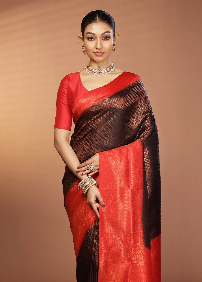 Black Dupion Silk Saree With Blouse Piece