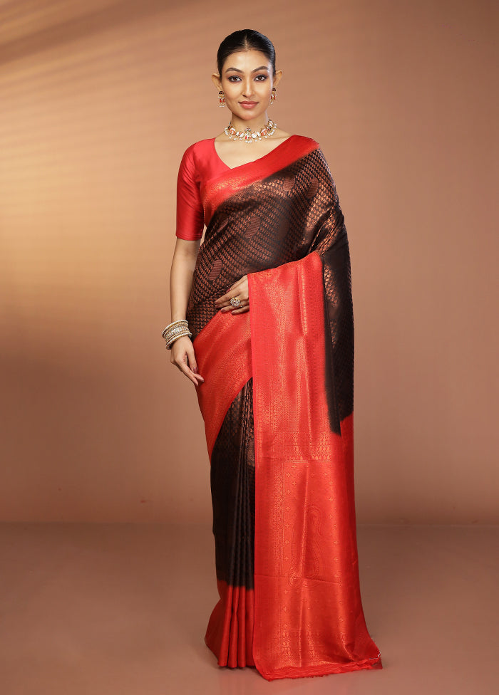 Black Dupion Silk Saree With Blouse Piece
