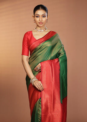 Green Dupion Silk Saree With Blouse Piece