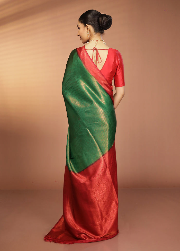 Green Dupion Silk Saree With Blouse Piece