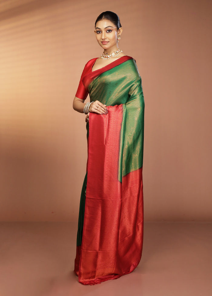 Green Dupion Silk Saree With Blouse Piece
