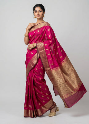 Pink Handloom Kanchipuram Pure Silk Saree With Blouse Piece