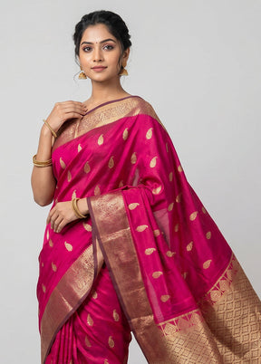 Pink Handloom Kanchipuram Pure Silk Saree With Blouse Piece
