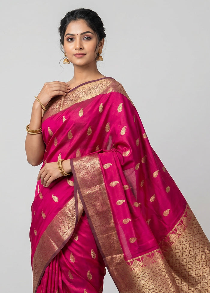 Pink Handloom Kanchipuram Pure Silk Saree With Blouse Piece