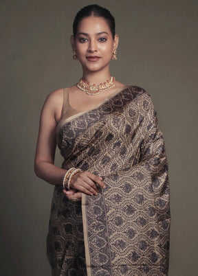 Cream Printed Pure Silk Saree Without Blouse Piece