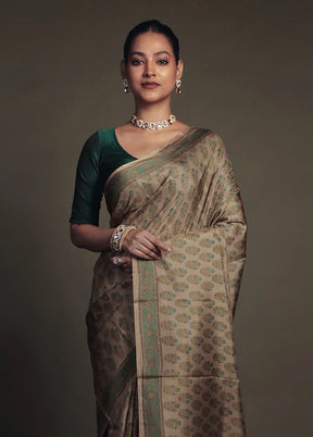 Cream Printed Pure Silk Saree Without Blouse Piece