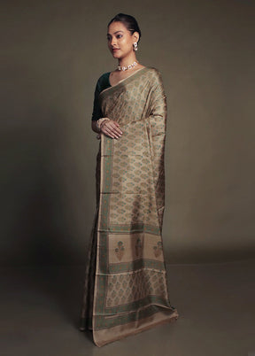Cream Printed Pure Silk Saree Without Blouse Piece