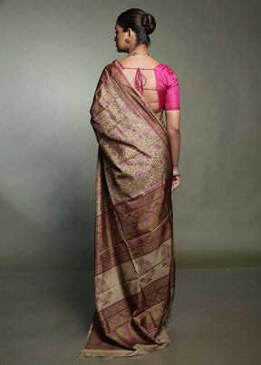 Cream Printed Pure Silk Saree Without Blouse Piece