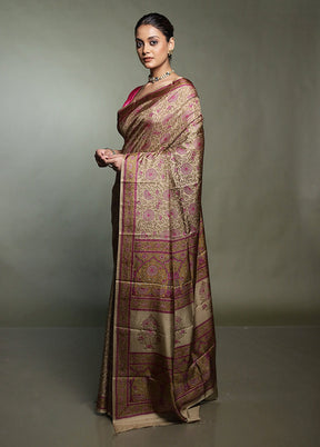 Cream Printed Pure Silk Saree Without Blouse Piece