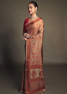Cream Printed Pure Silk Saree Without Blouse Piece