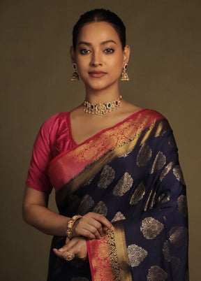 Blue Dupion Silk Saree With Blouse Piece