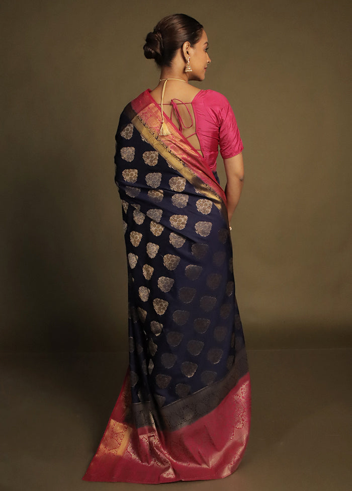 Blue Dupion Silk Saree With Blouse Piece