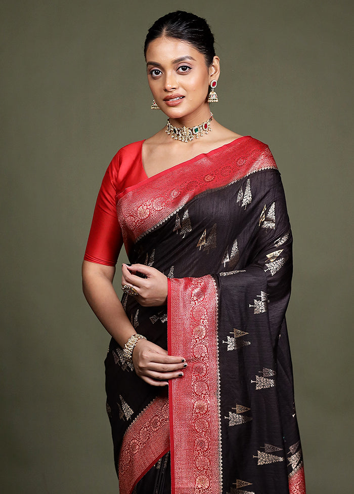 Black Dupion Silk Saree With Blouse Piece