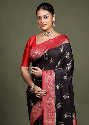 Black Dupion Silk Saree With Blouse Piece