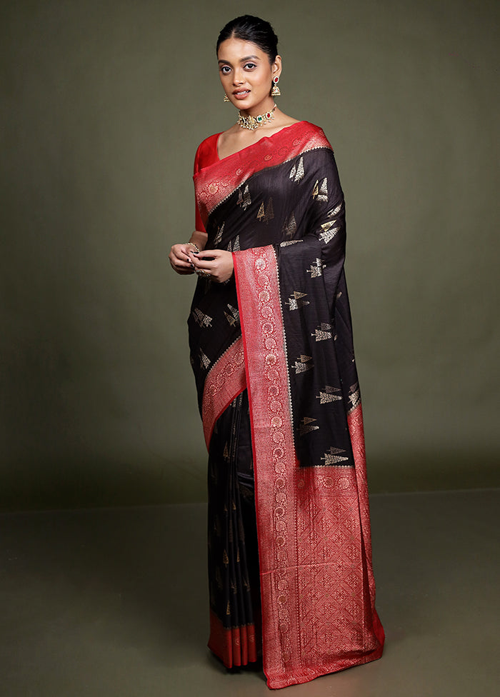 Black Dupion Silk Saree With Blouse Piece