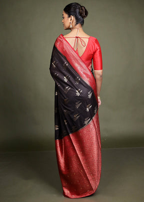 Black Dupion Silk Saree With Blouse Piece