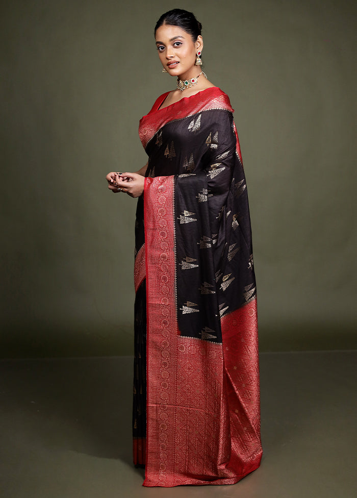 Black Dupion Silk Saree With Blouse Piece
