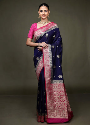 Blue Dupion Silk Saree With Blouse Piece